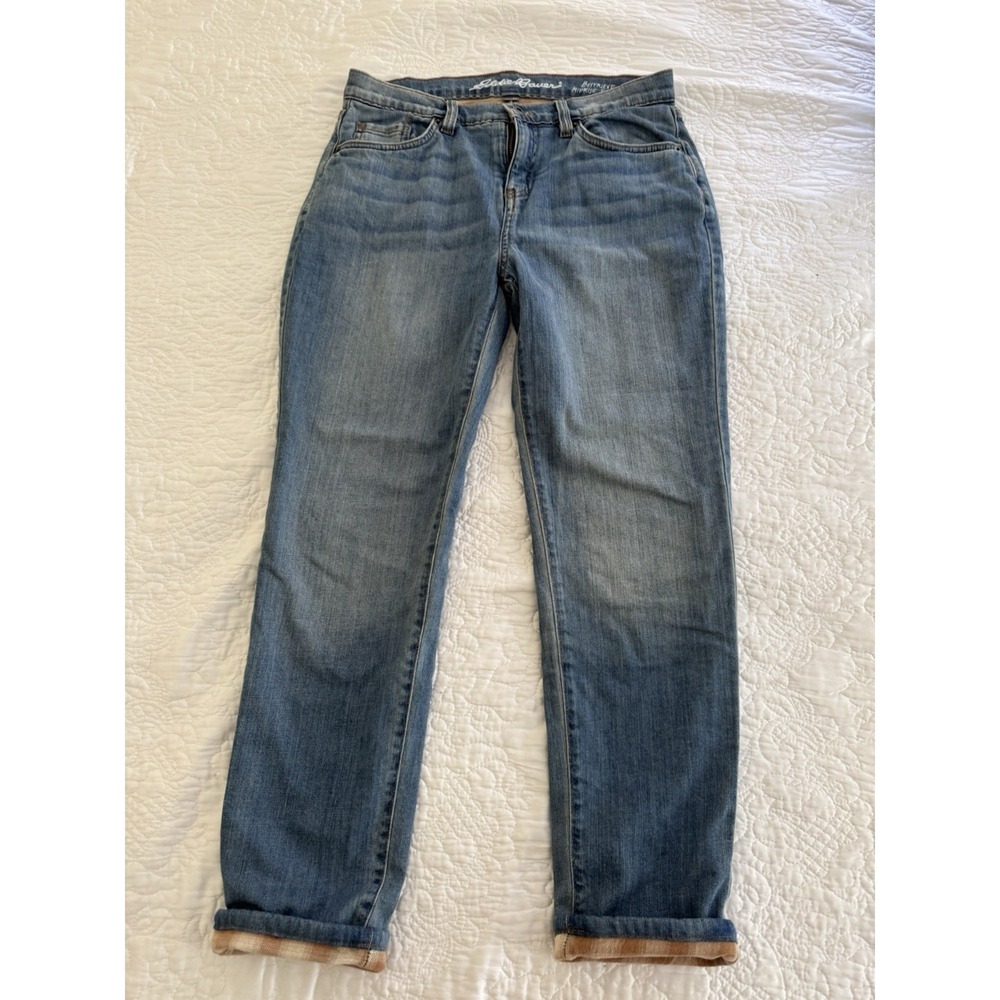 Eddie Bauer Boyfriend Midrise Straight Lined With Tan & White Flannel Size 4P - Picture 4 of 6